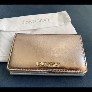 Jimmy Choo Wallet Metallic Crinkled Lambskin New